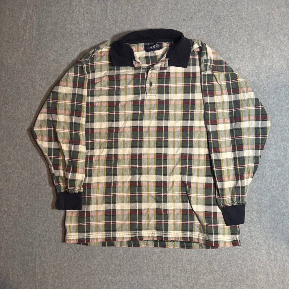 Vintage Kiltie Rugby Polo Mens XL Plaid Green Red Long Sleeve 90s Colorful Vtg